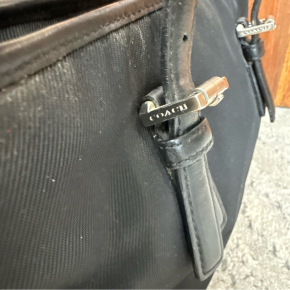 COACH Black Nylon Leather Vintage Tote Purse Hand Bag Purse Small 7447 F - Picture 9 of 12